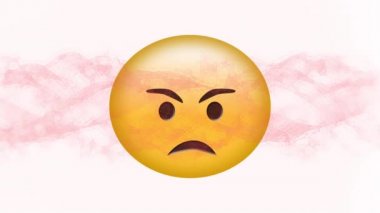 Animation of angry emoji icon over red moving clouds. global social media and communication concept digitally generated video.