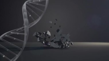 Dolar para birimi sembolü üzerinde dönen DNA yapısı gri arka plana düşüp kırılıyor. küresel ekonomi ve durgunluk kavramı