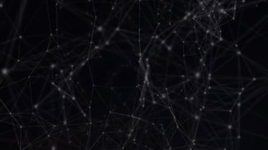 Siyah arkaplana karşı yüzen bağlantı ağının dijital animasyonu. küresel ağ ve teknoloji kavramı