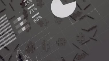 İş adamı tokalaşması üzerine istatistik ve veri işleme animasyonu. küresel iş, başarı, bağlantılar ve dijital arayüz konsepti dijital olarak oluşturulmuş video.