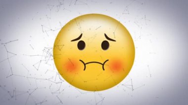 Beyaz arkaplandaki bağlantı ağları üzerinden hasta emoji simgesinin animasyonu. küresel sosyal medya ve iletişim konsepti dijital olarak oluşturulmuş video.