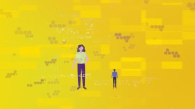 İnsanlar üzerinde geometrik şekillerin ve formüllerin canlandırılması. küresel covid 19 salgın konsepti dijital olarak oluşturulmuş video.