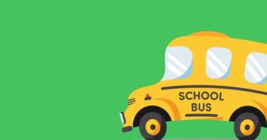 Yeşil arka planda okul metinleri ve okul öğeleri simgelerinin canlandırması. okul, eğitim ve öğrenim konsepti dijital olarak oluşturulmuş video.