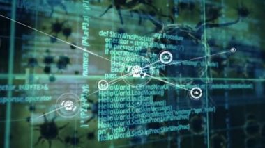 Profil simgeleri ve veri işleme ağı yeşil zemin üzerinde çoklu covid-19 hücreler karşı. Coronavirus covid-19 salgın konsepti