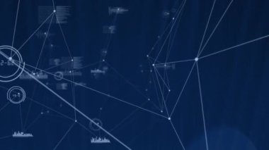 Bağlantılar ağının dijital animasyonu ve mavi arkaplan ile veri işleme. küresel ağ ve teknoloji kavramı