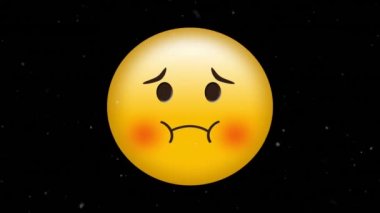 Siyah arka planda düşen beyaz noktalar üzerine hasta emoji ikonu animasyonu. küresel sosyal medya ve iletişim konsepti dijital olarak oluşturulmuş video.