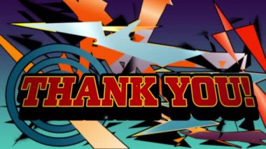 Patlama ve dinamik grafik tasarım üzerine kırmızı metnin animasyonu teşekkürler. Video oyunu, eğlence ve dijital arayüz kavramı dijital olarak oluşturuldu.