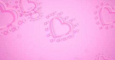 Pembe arka planda uçan pembe kalplerin animasyonu. Göğüs kanseri pozitif farkındalık kampanyası konsepti dijital olarak üretildi.