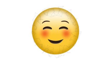 Beyaz arka planda mutlu emoji etrafında hareket eden bağlantı ağının animasyonu. küresel sosyal medya ve iletişim konsepti dijital olarak oluşturulmuş video.