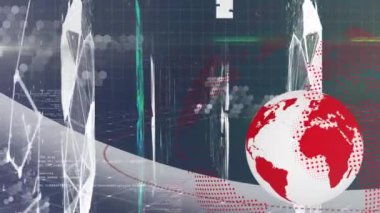 Siyah arkaplan üzerinde küre ve numaraların animasyonu. küresel bağlantılar, dijital arayüz ve teknoloji konsepti dijital olarak oluşturulmuş video.