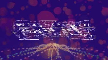 Teşekkür mesajının animasyonu mavi arka plandaki renkli ışıklarda. Video oyunu, eğlence ve dijital arayüz kavramı dijital olarak oluşturuldu.