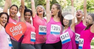 Çeşitli gülümseyen kadın grupları üzerinde çeşitli rock metinleri bulunan kızların animasyonu. Göğüs kanseri pozitif farkındalık kampanyası konsepti dijital olarak üretildi.