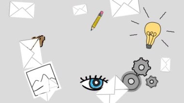 Digital animation of multiple message icons floating against digital icons on grey background. social media networking and technology concept