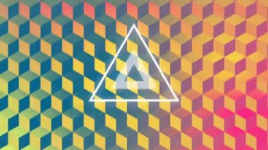 Renkli kareler üzerinde hareket eden beyaz dairelerin animasyonu. küresel sosyal medya, bağlantılar ve dijital arayüz konsepti dijital olarak oluşturulmuş video.