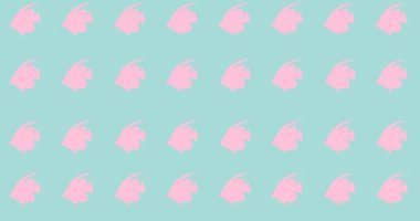 Animation of rows of pink fish with copy space on blue background. nature, tropical fish, summer and holiday concept digitally generated video.