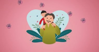 Kırmızı arka planda kucaklaşan aile kompozisyonu. Mutlu aile, sevgi ve destek konsepti dijital olarak oluşturulmuş imaj.