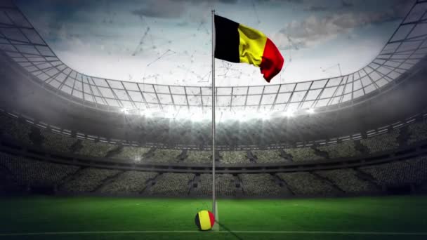 Belgium Sportstadion Zászlója Alatti Kapcsolatok Hálózatának Animációja Globális Sport Verseny — Stock videók