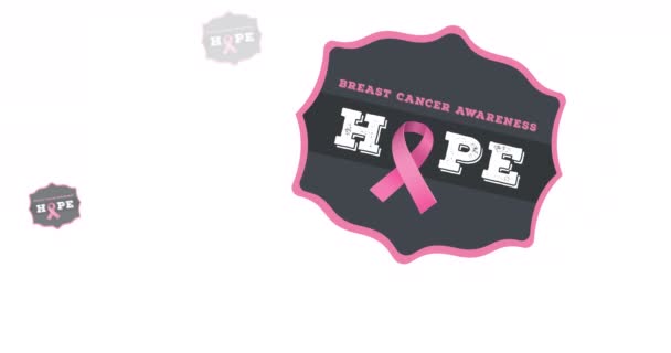 Animation Multiple Pink Ribbon Logo Breast Cancer Text Appearing White — Stock Video