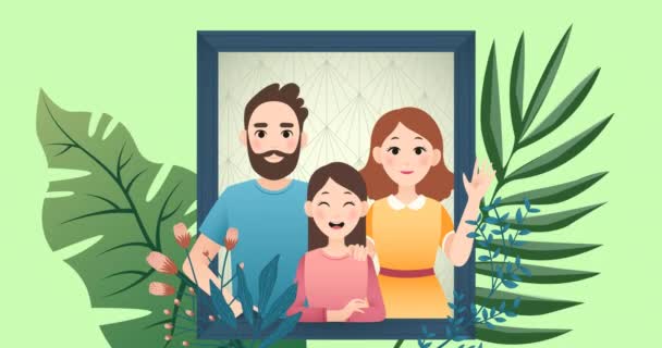 Animation Family Embracing Green Background Happy Family Love Support Concept — Stock Video