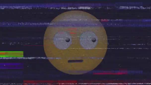 Animazione Digitale Effetto Statico Emoji Viso Confuso Sfondo Nero Concetto — Video Stock