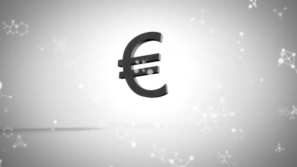 Molekuláris Struktúrák Lebegő Felett Euro Valuta Szimbólum Esik Törik Szürke — Stock videók