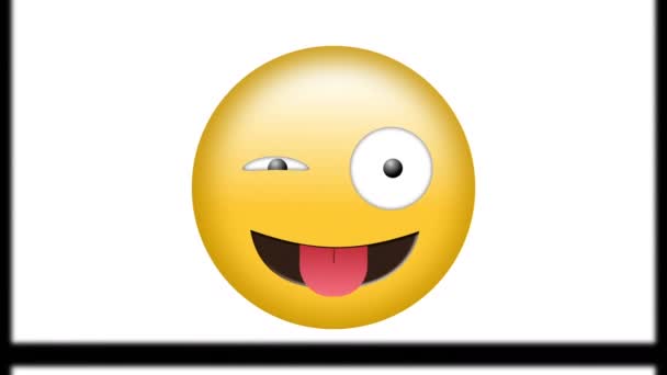 Κινούμενο Σχέδιο Χαρούμενου Εικονιδίου Emoji Πάνω Από Κινούμενες Οθόνες Λευκό — Αρχείο Βίντεο