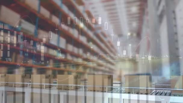 Animation Statistics Data Processing Cardboard Boxes Conveyor Belt Global Shipping — Stock Video