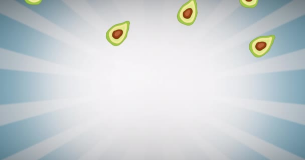 Animation Avocados Moving Blue Striped Background Tropical Fruit Summer Holiday — Video