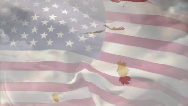 Animace Americké Vlajky Padání Listí Patriotismus Oslavy Americká Tradice Koncept — Stock video