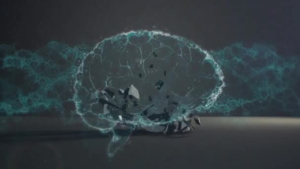 Человеческий Мозг Вращающийся Над Долларовым Символом Валюты Падает Ломается Сером — стоковое видео