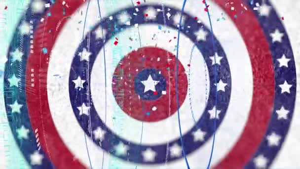五彩纸屑的动画 落在美国国旗上 涂在圆圈上 爱国主义和庆祝概念数码视频 — 图库视频影像