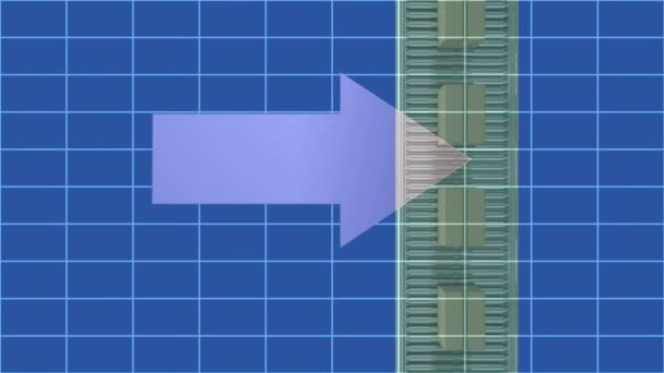 Animação Seta Girando Sobre Caixas Papelão Correia Transportadora Conceito Global — Vídeo de Stock