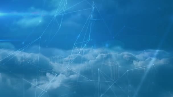 Animación Digital Red Conexiones Contra Nubes Cielo Azul Concepto Global — Vídeos de Stock