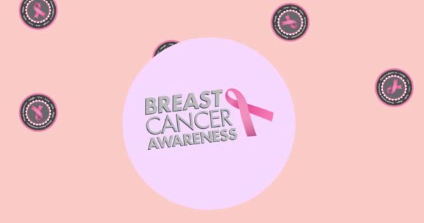 Animation Multiple Pink Ribbon Logo Breast Cancer Text Pink Background — Stock Video