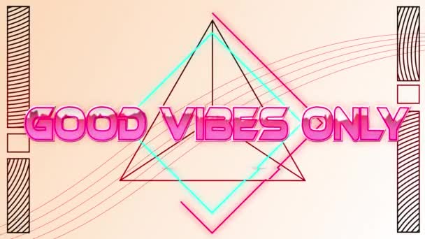 Animatie Van Goede Vibraties Alleen Tekst Roze Metallic Letters Neon — Stockvideo