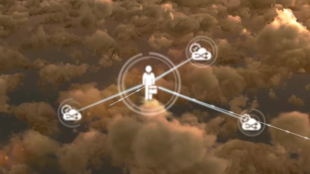 Animatie Van Het Netwerk Van Verbindingen Met Pictogrammen Wolken Mondiaal — Stockvideo