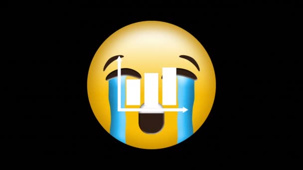Digital Animation Bar Graph Icon Crying Face Emoji Black Background — Vídeos de Stock