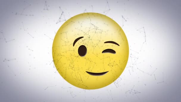 Animação Redes Conexão Movendo Sobre Emoji Feliz Fundo Branco Conceito — Vídeo de Stock