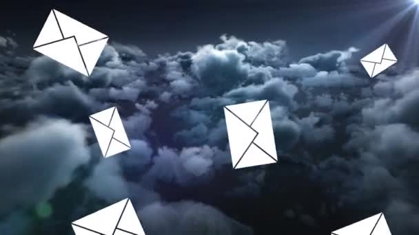 Multiple Message Icons Falling Dark Clouds Sky Social Media Networking — Stock videók