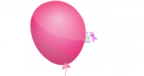 Animation Ballon Rose Volant Dessus Logo Ruban Rose Texte Sur — Video