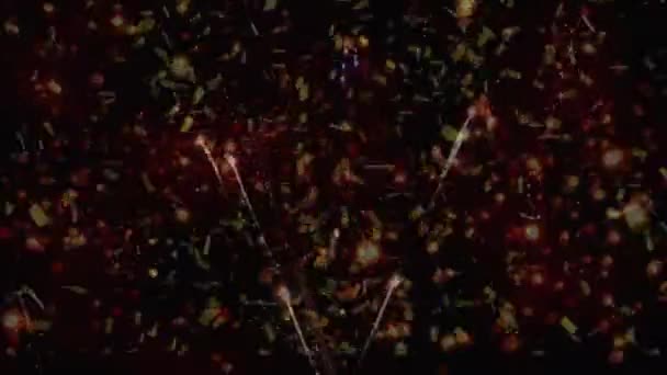 Animazione Fuochi Artificio Esplodenti Coriandoli Cadenti Festa Capodanno Concetto Celebrazione — Video Stock