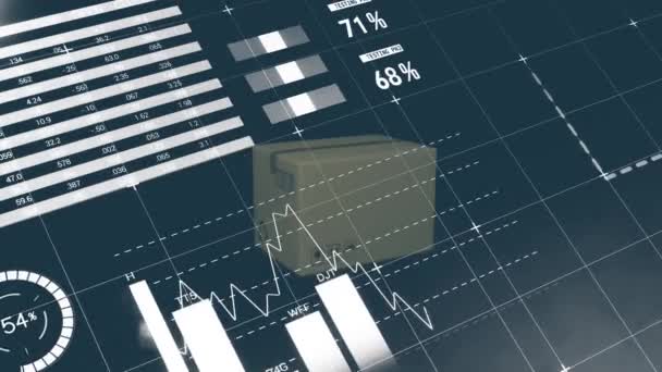 Animering Statistik Och Databehandling Över Pappkartong Global Sjöfart Leverans Affärsverksamhet — Stockvideo