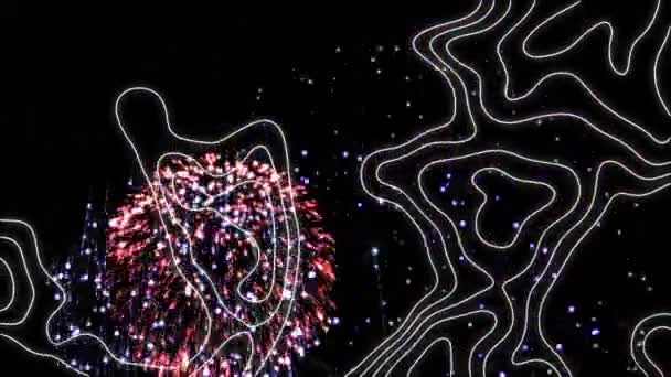 Animación Múltiples Fuegos Artificiales Colores Formas Que Mueven Sobre Fondo — Vídeos de Stock