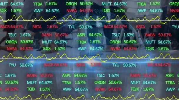 Animation Stock Market People Walking Global Connections Digital Interface Technology — Stock Video