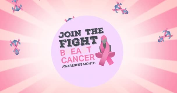 Animation Des Mehrfachen Rosafarbenen Bandanker Logos Über Brustkrebs Text Auf — Stockvideo