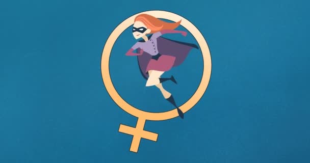 Animation Super Héros Femme Sur Symbole Féminin Puissance Des Filles — Video