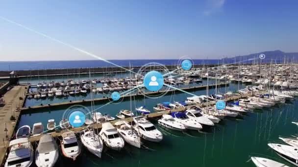 Animation Réseau Connexions Avec Icônes Sur Port Expédition Mondiale Livraison — Video