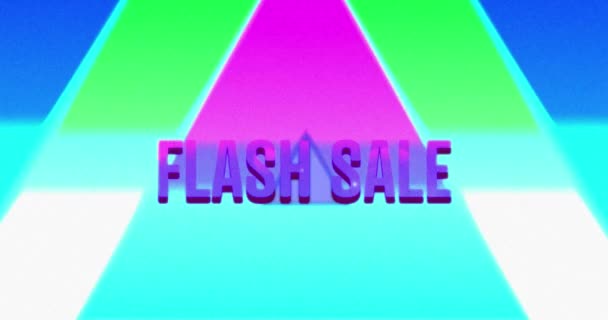 Animation Des Flash Verkaufstextes Mit Neonfarbenen Dreiecken Und Leuchtendem Hintergrund — Stockvideo