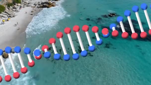Digital Composition Dna Structure Spinning Aerial View Beach Medical Research — Stock Video
