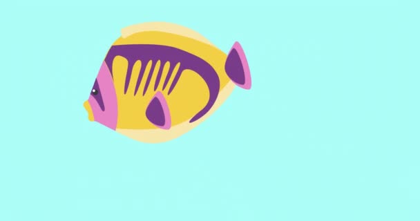 青い背景にコピースペースの熱帯魚のアニメーション 自然熱帯魚夏休みの概念デジタルで生成されたビデオ — ストック動画